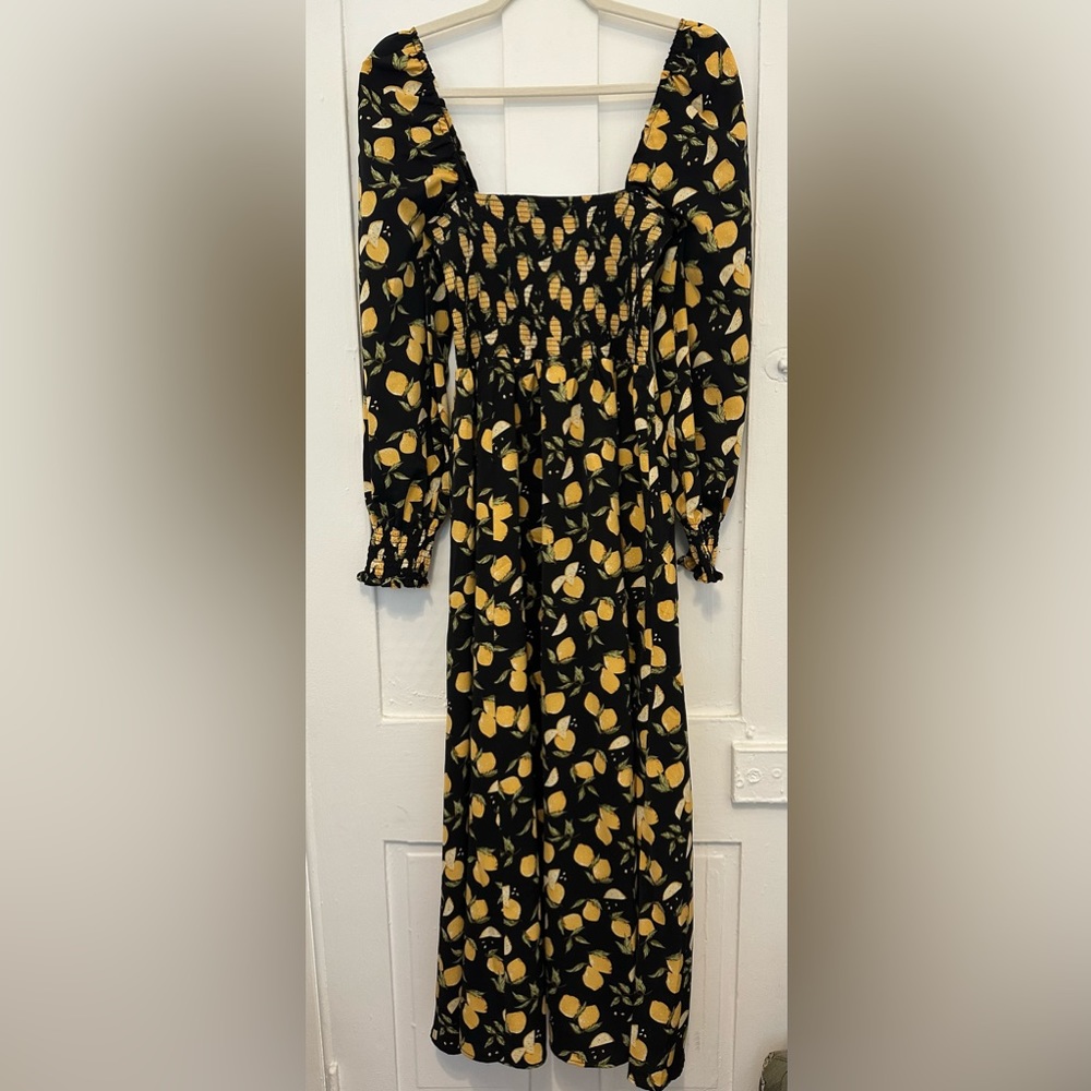 O.P.T. Lemon Smocked MIDI Dress, S